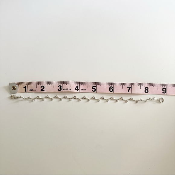 Sterling Silver Scalloped Rhinestone Studded Ankle Bracelet Anklet 9" - Picture 5 of 5